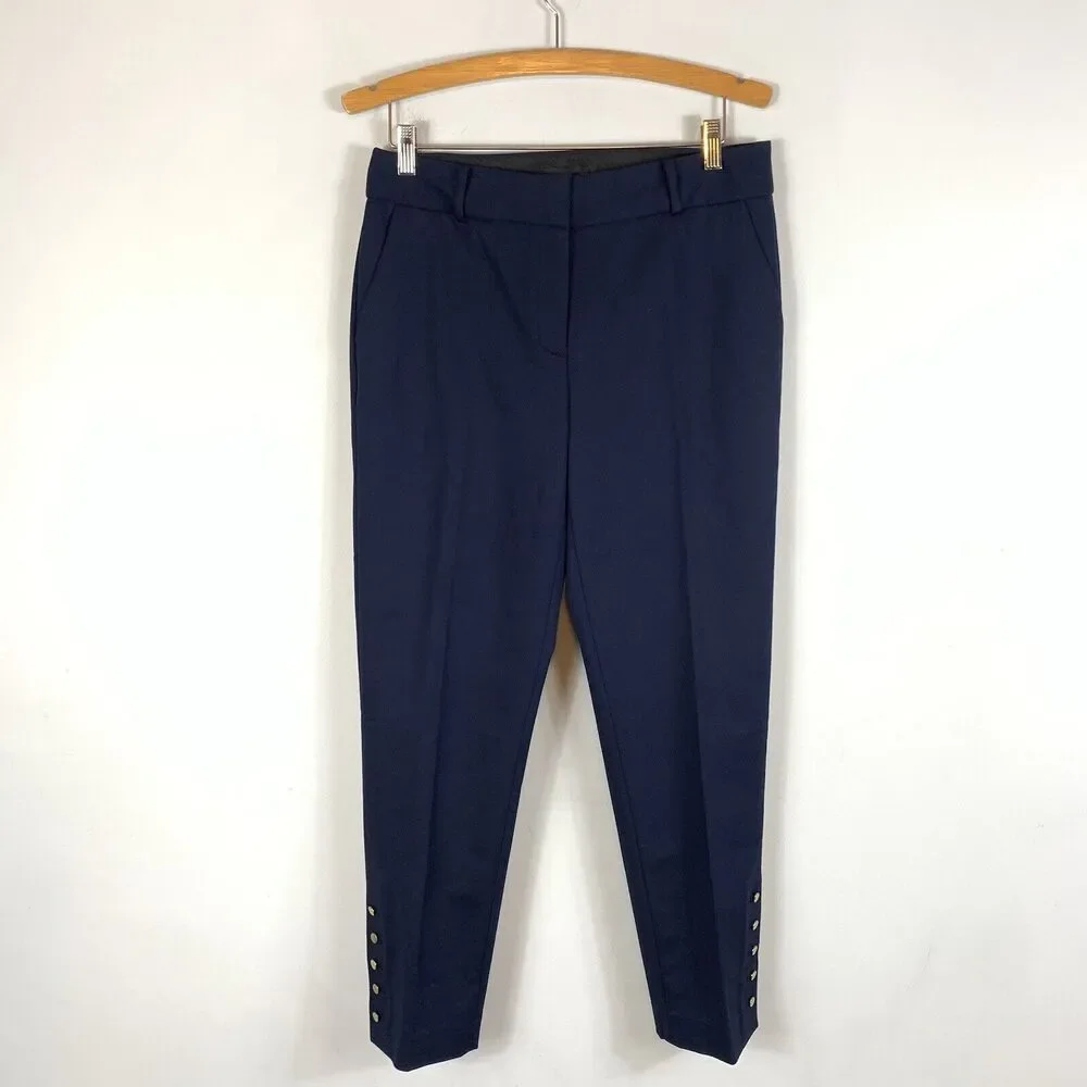 Talbots Hampshire Ankle Indigo Navy Blue Gold Studs Buttons Pants Size 6 - Picture 1 of 7